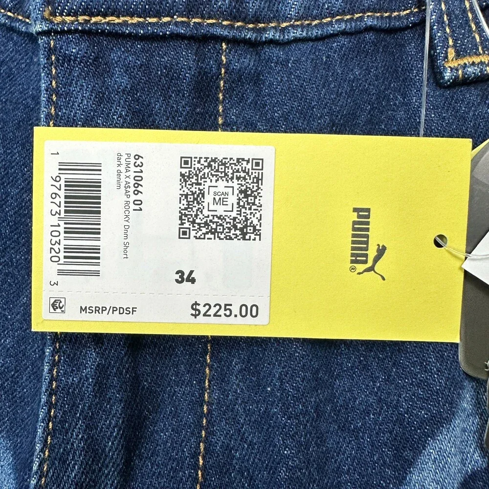 Puma X A$AP Rocky Jean Shorts Men's Size 34 Blue Denim Shorts 631066 01